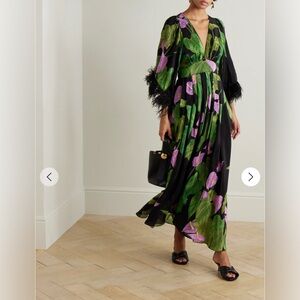 Farm Rio Dress Feather-trimmed floral-print crepe maxi dress